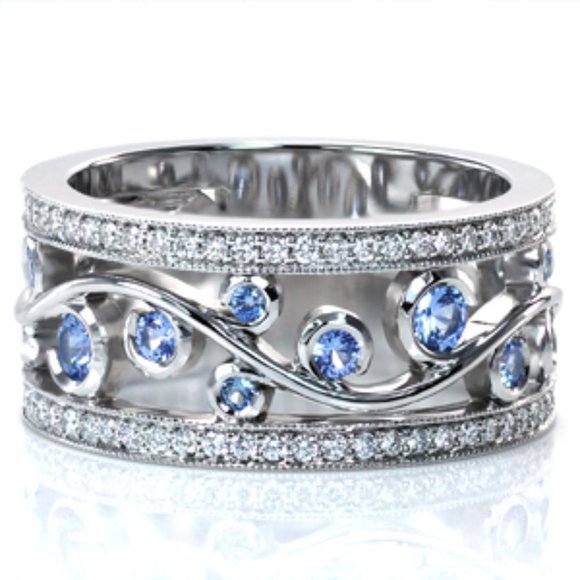 💝 Eternity Dainty Sea Blue Gems Twisted Vines Trendy Rings for Women, PD542 - Picture 4 of 7
